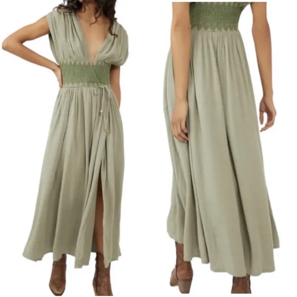 Free People Dresses & Skirts - Free People Devon Maxi Tropical Boho Dress in Seagrass Size Large